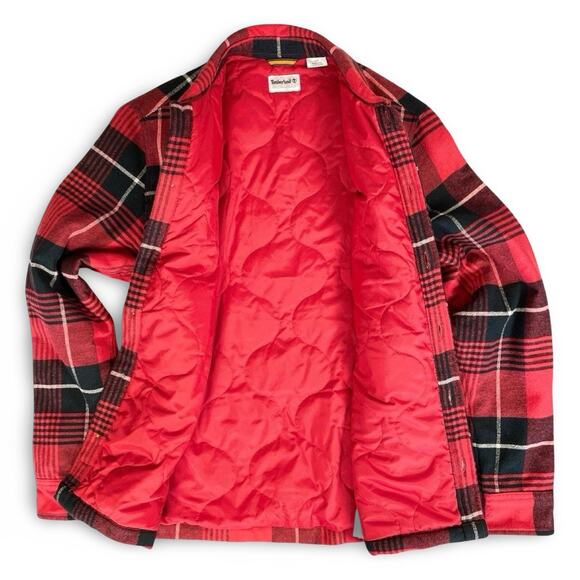 Timberland Red Plaid Quilted Flannel Jacket Men’s S Workwear Shacket NWOT - Picture 3 of 13